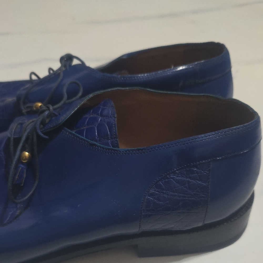 Men's Blue Leather Dress Shoes - Picture 3 of 10